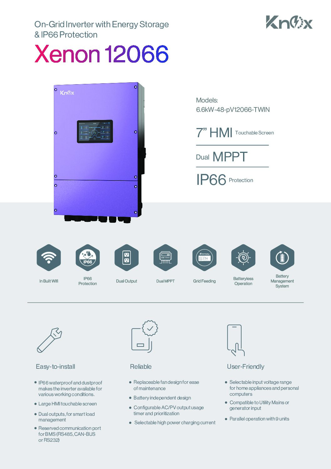 Knox Xenon 6.6kw Pv12000 IP-66 Hybrid Solar Inverter - Image 3